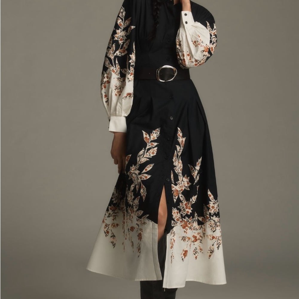 Long-Sleeved Embellished Midi Shirtdress